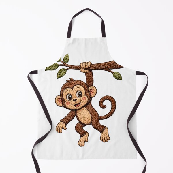 Item preview, Cute Baby Monkey Embroidery Print | Hanging Monkey Embroidery Look (Not Real Embroidery) designed and sold by LittleGinnyArt.