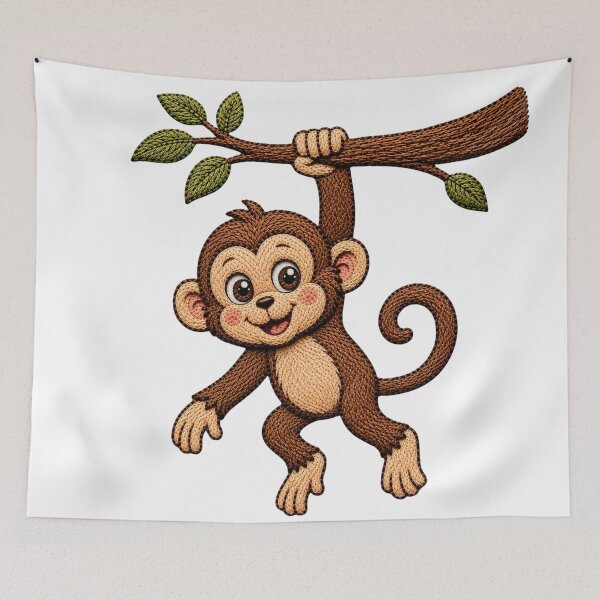 Item preview,     Cute Baby Monkey Embroidery Print | Hanging Monkey Embroidery Look (Not Real Embroidery) designed and sold by LittleGinnyArt.