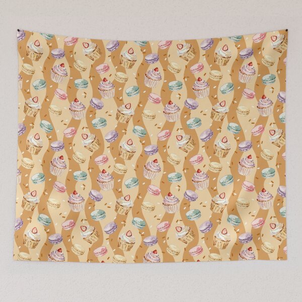 Item preview, Watercolor Cupcakes & Macarons Seamless Dessert Pattern designed and sold by romyca creation_22.