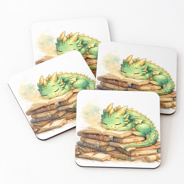 Item preview, Cozy Book Dragon Sleeping on Library Books Cute Fantasy Art designed and sold by DragonStore210.