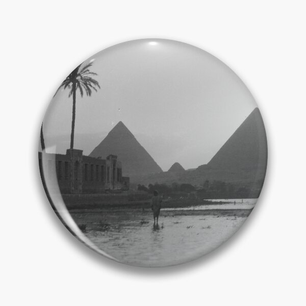 Item preview, Classic vintage monochrome photo of Egyptian pyramids with water reflection Giza, Egypt black and white photograph art print designed and sold by Astrid Arkhangelsky.