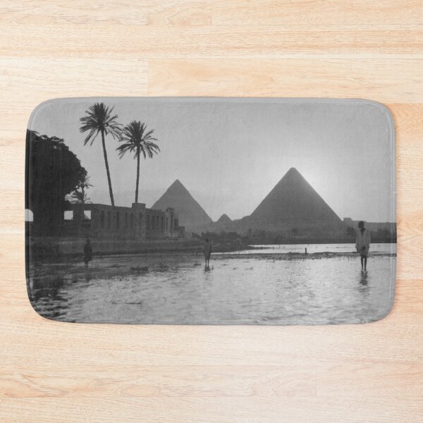 Item preview, Classic vintage monochrome photo of Egyptian pyramids with water reflection Giza, Egypt black and white photograph art print designed and sold by Astrid Arkhangelsky.