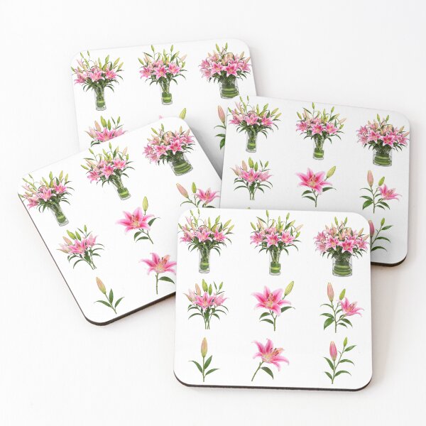 Item preview, Pink Stargazer Lily Vase Bouquet Botanical Set Aesthetic designed and sold by Rehnair.