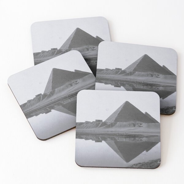 Item preview, Water reflection, Egyptian pyramids on the River Nile, Giza, Egypt black and white photograph art print  designed and sold by Astrid Arkhangelsky.