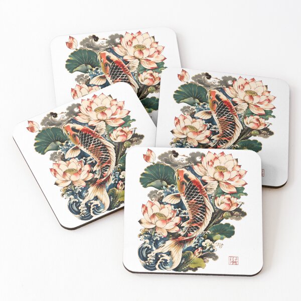 Item preview, Lotus Koi Fish Art – Japanese Ornamental Carp Ukiyo-e Style Illustration designed and sold by kaxymax.