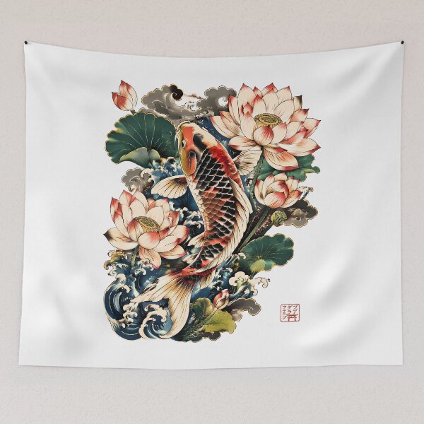 Item preview, Lotus Koi Fish Art – Japanese Ornamental Carp Ukiyo-e Style Illustration designed and sold by kaxymax.
