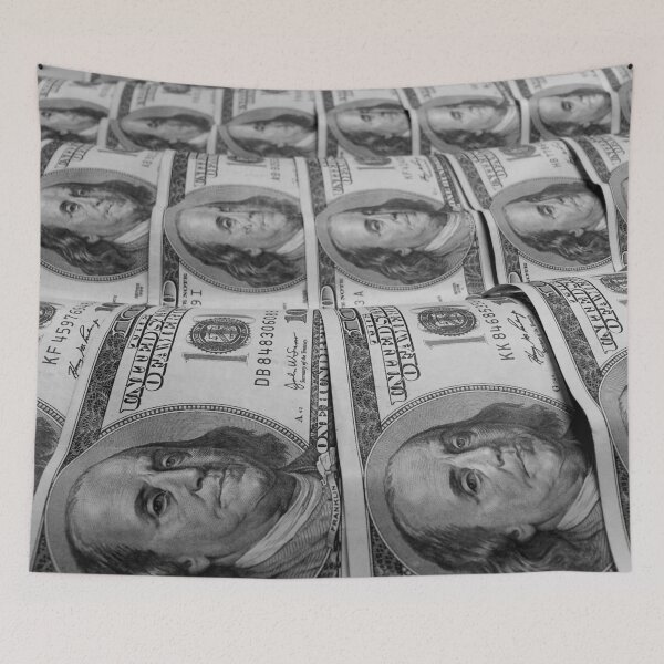 Item preview, Rolling in the Benjamins U.S. mint one hundred dollar bill sheet black and white photograph print designed and sold by Astrid Arkhangelsky.