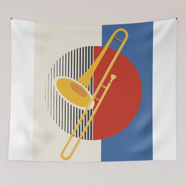 Item preview, Bauhaus Trombone Print | Minimalist Brass Instrument Art | Mid-Century Modern Music Print | Abstract Jazz Decor designed and sold by Studio pod Burom.