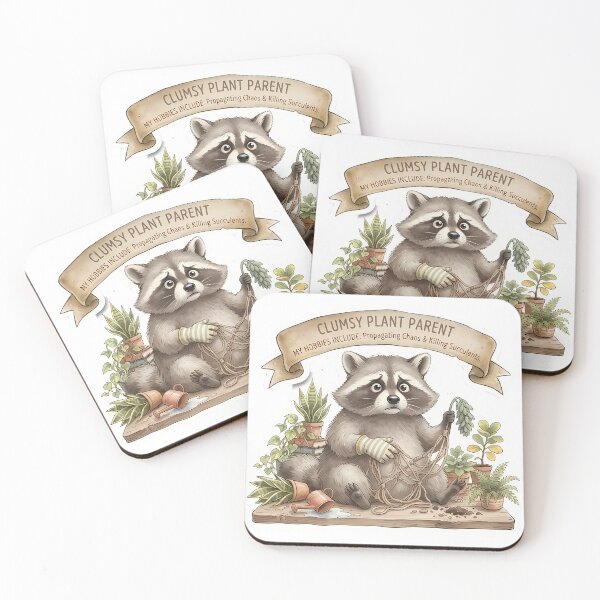 Item preview, Funny Clumsy Plant Parent Raccoon | Cute Plant Lover Gardening Gift | Succulent Lover Illustration designed and sold by Lu7u.