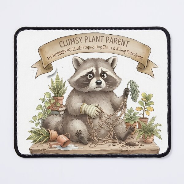 Item preview, Funny Clumsy Plant Parent Raccoon | Cute Plant Lover Gardening Gift | Succulent Lover Illustration designed and sold by Lu7u.
