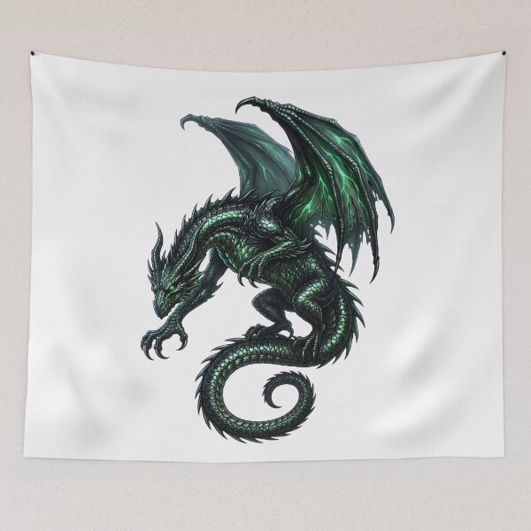 Item preview, Emerald Shadow Dragon Fantasy Art | Green Winged Dragon Gothic Illustration designed and sold by DragonSerpent Ink.