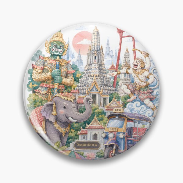 Item preview, Thailand Travel PNG, Thai Culture Clipart, Wat Arun Elephant Tuk Tuk Hanuman Garland Floating Market, Sublimation Design designed and sold by Gika Thailand.