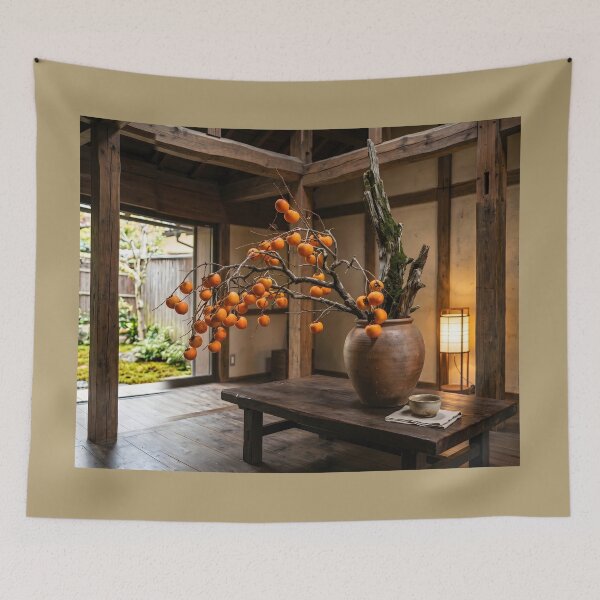 Item preview, Autumn Persimmon Ikebana Bunjinka Art designed and sold by conohitoAI-ArtGallery.
