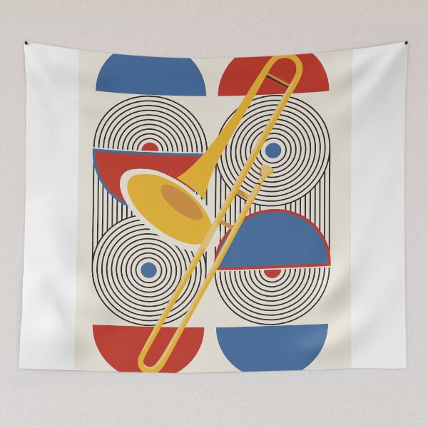 Item preview, Bauhaus Trombone Print | Geometric Brass Instrument Art | Mid-Century Modern Music Print | Abstract Jazz Decor designed and sold by Studio pod Burom.
