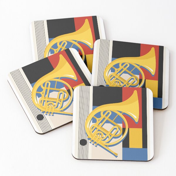 Item preview, Bauhaus French Horn Art | Minimalist Geometric Music Print | Mid-Century Modern Jazz Print | Blue, Red And Yellow Edition designed and sold by Studio pod Burom.