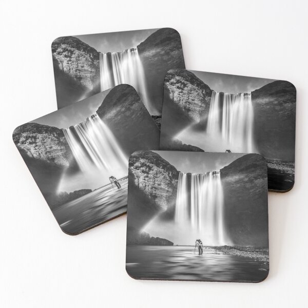 Item preview, Waterfall Rainbow Landscape fine art nature black and white photograph print designed and sold by Astrid Arkhangelsky.