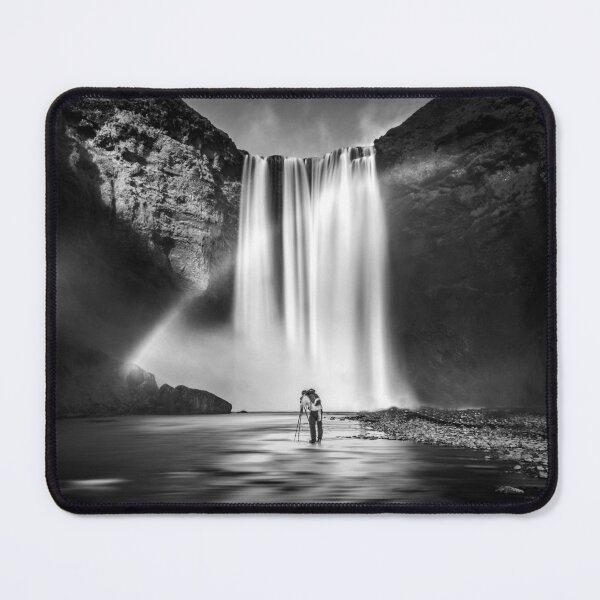 Item preview, Waterfall Rainbow Landscape fine art nature black and white photograph print designed and sold by Astrid Arkhangelsky.