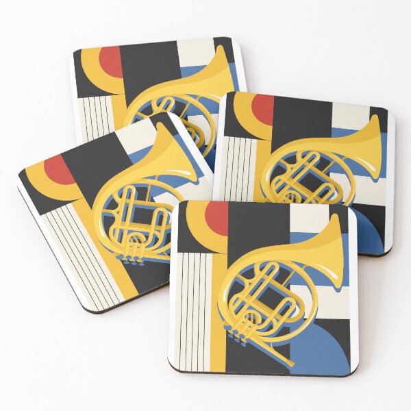 Item preview, Bauhaus French Horn Art | Minimalist Geometric Music Print | Mid-Century Modern Jazz Print | Blue, Red And Yellow Edition designed and sold by Studio pod Burom.