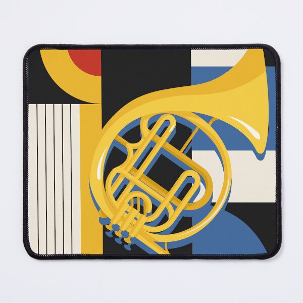 Item preview, Bauhaus French Horn Art | Minimalist Geometric Music Print | Mid-Century Modern Jazz Print | Blue, Red And Yellow Edition designed and sold by Studio pod Burom.