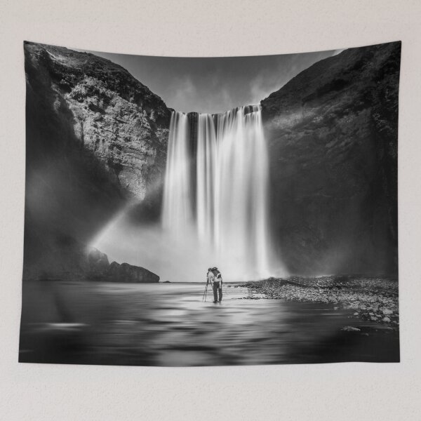 Item preview, Waterfall Rainbow Landscape fine art nature black and white photograph print designed and sold by Astrid Arkhangelsky.