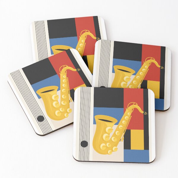 Item preview, Bauhaus Saxophone Art | Minimalist Jazz Print | Mid-Century Modern Geometric Music Print | Blue, Red And Yellow Edition designed and sold by Studio pod Burom.
