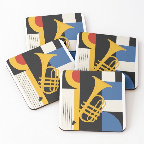 Item preview, Bauhaus Trumpet Art | Minimalist Geometric Music Decor | Mid-Century Modern Jazz Print | Blue, Red And Yellow Edition designed and sold by Studio pod Burom.