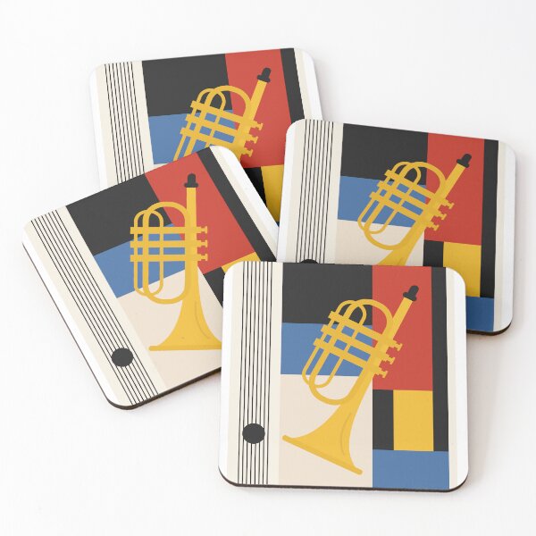 Item preview, Bauhaus Trumpet Art | Minimalist Geometric Music Print| Mid-Century Modern Jazz Print | Blue, Red And Yellow Edition designed and sold by Studio pod Burom.