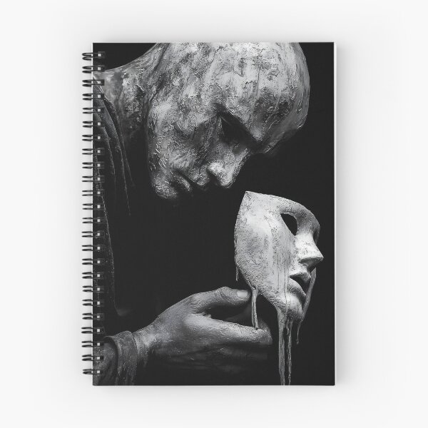 Item preview, Behind the mask, grief fine art sculpture grieving figure holding melting mask black and white photograph print designed and sold by Astrid Arkhangelsky.
