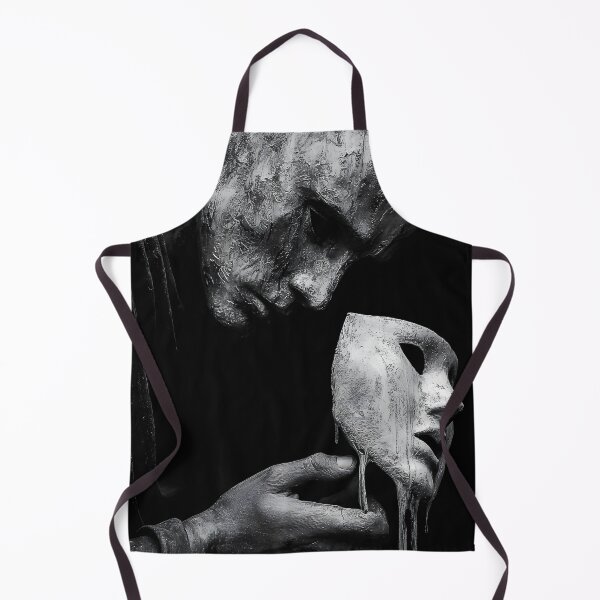 Item preview, Behind the mask, grief fine art sculpture grieving figure holding melting mask black and white photograph print designed and sold by Astrid Arkhangelsky.