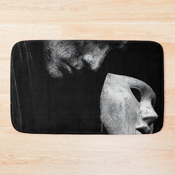 Item preview, Behind the mask, grief fine art sculpture grieving figure holding melting mask black and white photograph print designed and sold by Astrid Arkhangelsky.