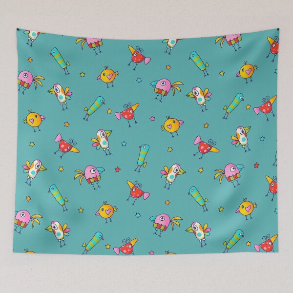 Item preview, Colorful Birds on Teal designed and sold by MissMelsa.