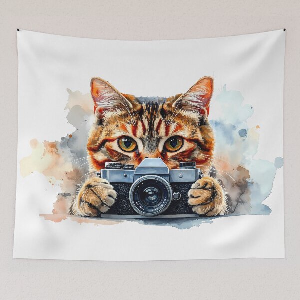 Item preview, Curious Tabby Cat Holding Vintage Camera designed and sold by BetweenForms.