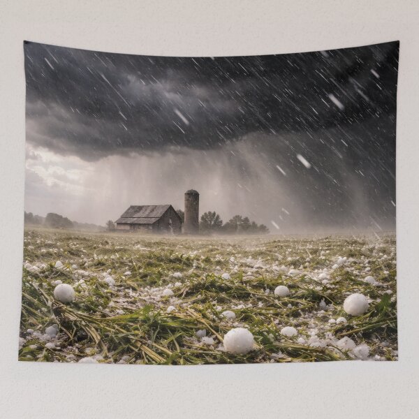 Item preview, Hailstorm Over Farm – Dramatic Storm Landscape designed and sold by Yomere.