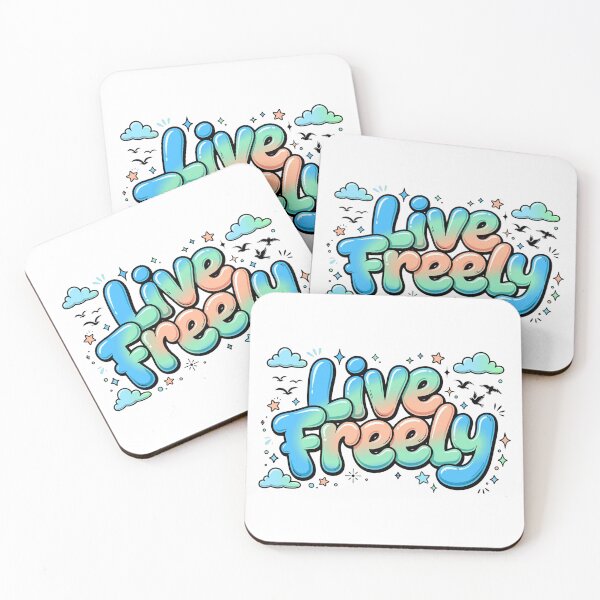 Item preview, Live Freely Sky Blue Mint Peach Clouds Flying Birds Retro Quote designed and sold by AuraVibesArts .