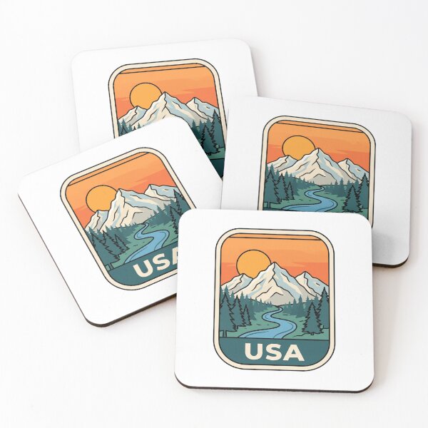 Item preview, American Wilderness Mountain River Sunset Vintage Badge designed and sold by Paper Drip.