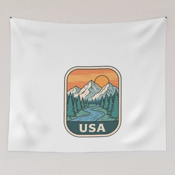 Item preview, Scenic USA Alpine Mountains Pine Forest Retro Landscape Art designed and sold by Paper Drip.