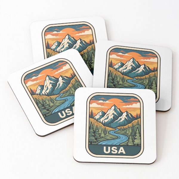 Item preview, Vintage USA Rocky Mountains River Sunset Retro Travel Poster designed and sold by Paper Drip.