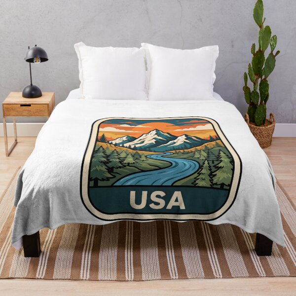Item preview, Vintage USA Rocky Mountains River Sunset Retro Travel Poster designed and sold by Paper Drip.