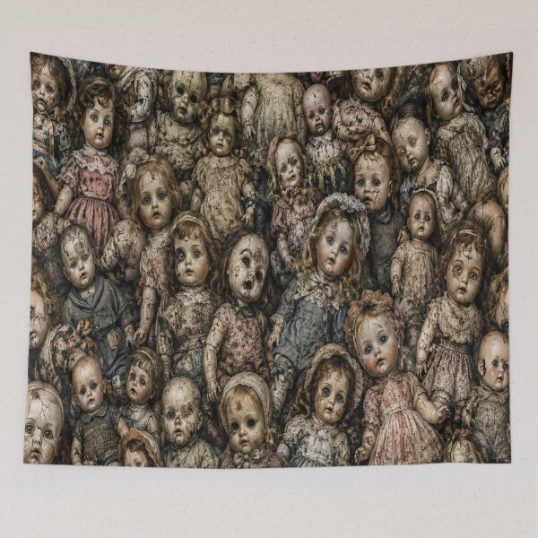 Item preview, Scary Antique Dolls All Over Print | Creepy Vintage Porcelain Doll Pattern | Gothic Horror Seamless Texture designed and sold by getpressedshirt.