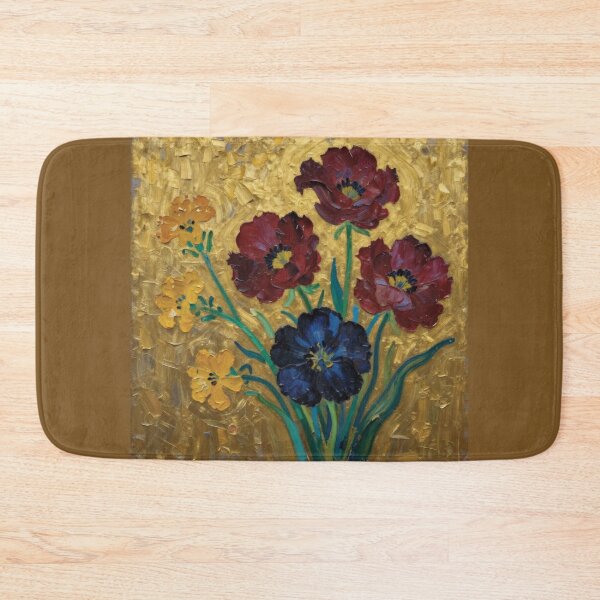 Artikelvorschau, Impressionistisches Blumen-Ölgemälde mit metallisch-goldener Textur entworfen und verkauft von Lucia Amaris Art.