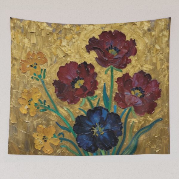 Item preview, Impressionistic Floral Oil Painting with Metallic Gold Texture designed and sold by Lucia Amaris Art.