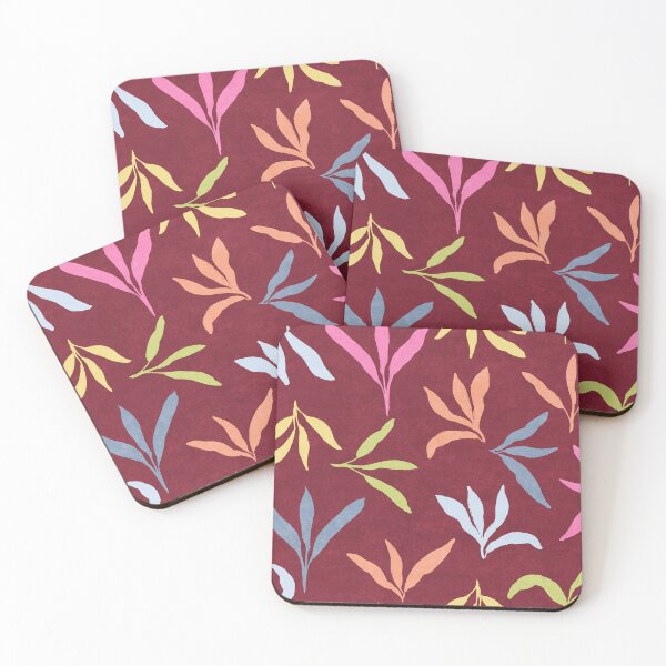 Item preview, Vibrant Colorful leaf foliages on textured deep brown red burgundy background designed and sold by PrettywithColor.