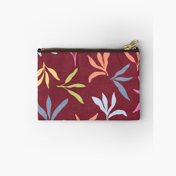 Item preview, Vibrant Colorful leaf foliages on textured deep brown red burgundy background designed and sold by PrettywithColor.