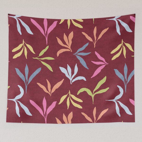 Item preview, Vibrant Colorful leaf foliages on textured deep brown red burgundy background designed and sold by PrettywithColor.