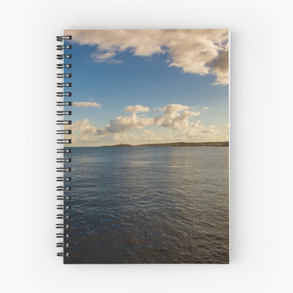 Item preview, Calm Ocean Horizon With Cloud-Filled Sky and Distant Coastal Island at Golden Hour designed and sold by Nmallia.