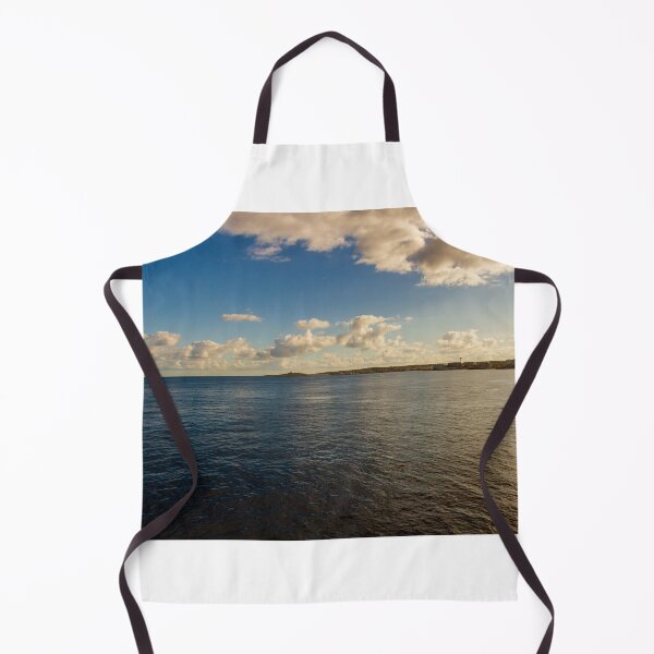 Item preview, Calm Ocean Horizon With Cloud-Filled Sky and Distant Coastal Island at Golden Hour designed and sold by Nmallia.