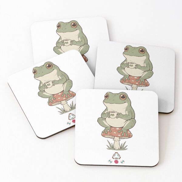 Item preview, Cottagecore Frog Sipping Coffee on a Toadstool designed and sold by Whimsy Trail Co.