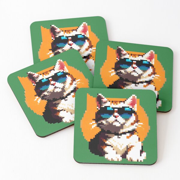 Item preview, Pixel cat in sunglasses designed and sold by tarkone.