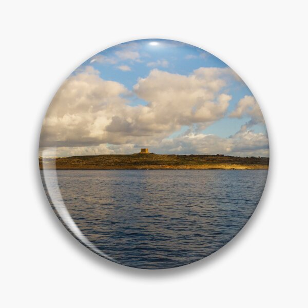 Item preview, Calm Ocean Horizon With Cloud-Filled Sky and Distant Coastal Island at Golden Hour designed and sold by Nmallia.