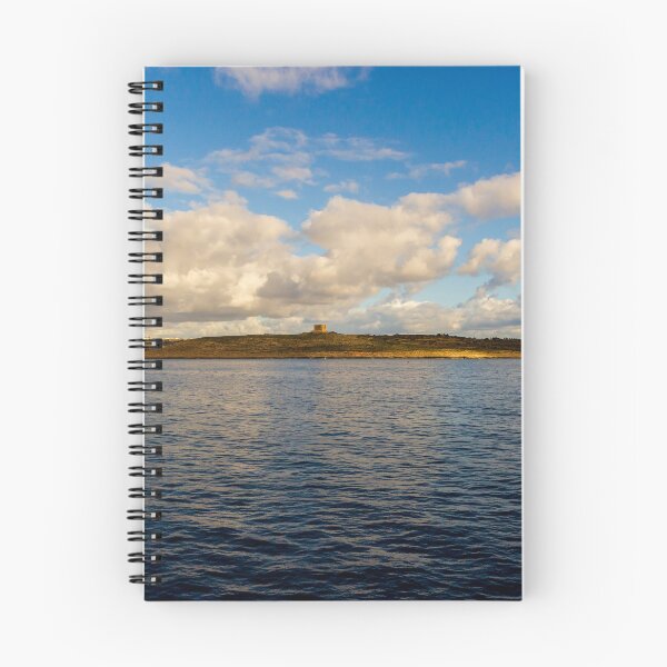 Item preview, Calm Ocean Horizon With Cloud-Filled Sky and Distant Coastal Island at Golden Hour designed and sold by Nmallia.